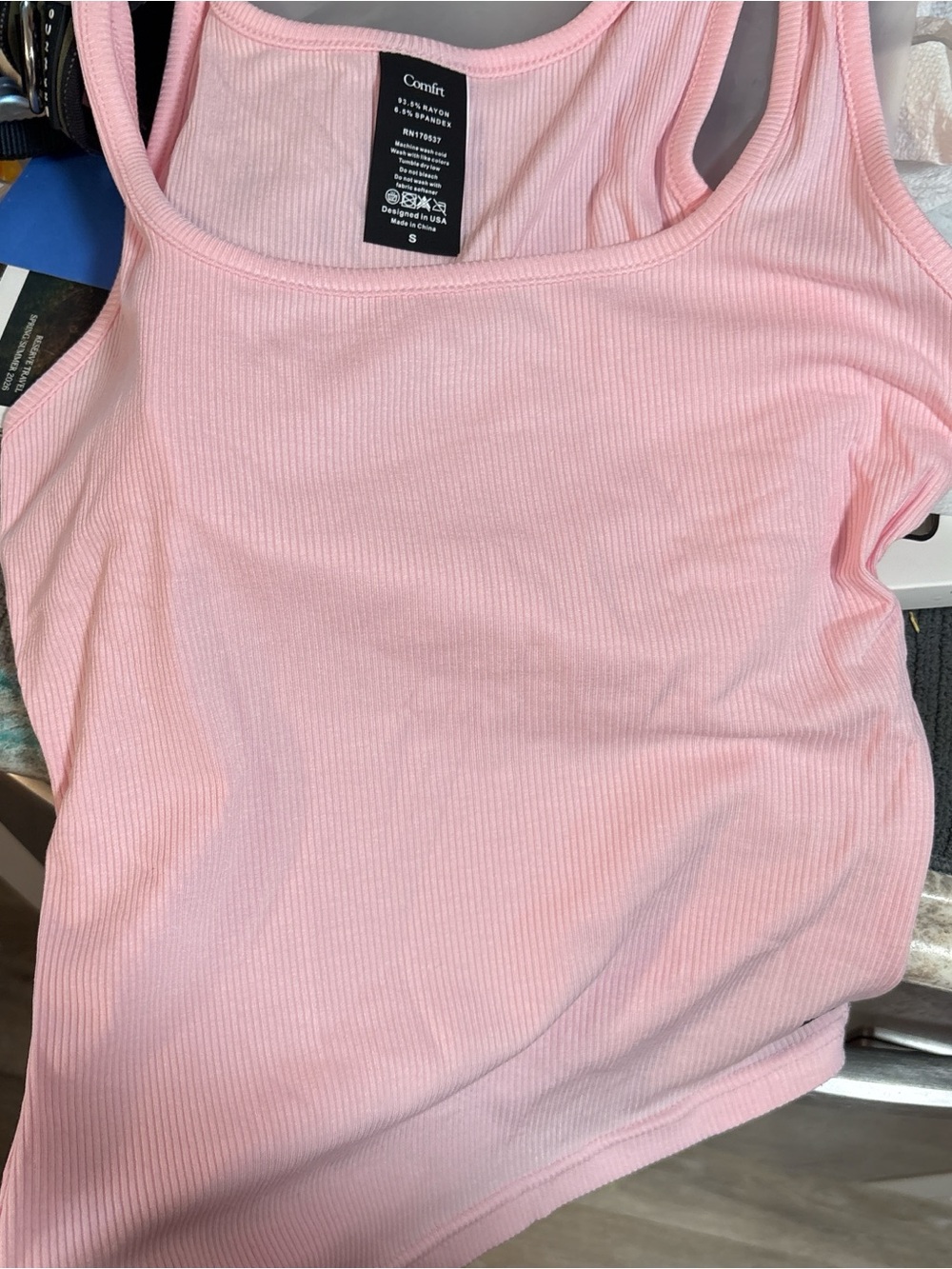 Confrt Ribbed Scoop Neck Tank Top - Light Pink